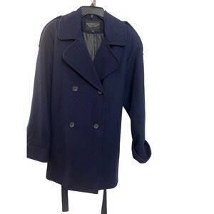 Metropolitan New York Double Breasted Belted Wool Blend‎ Coat Size 6 Navy Blue